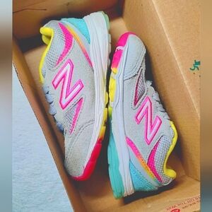 New Balance Gray Sneakers with Pink and Yellow Accents